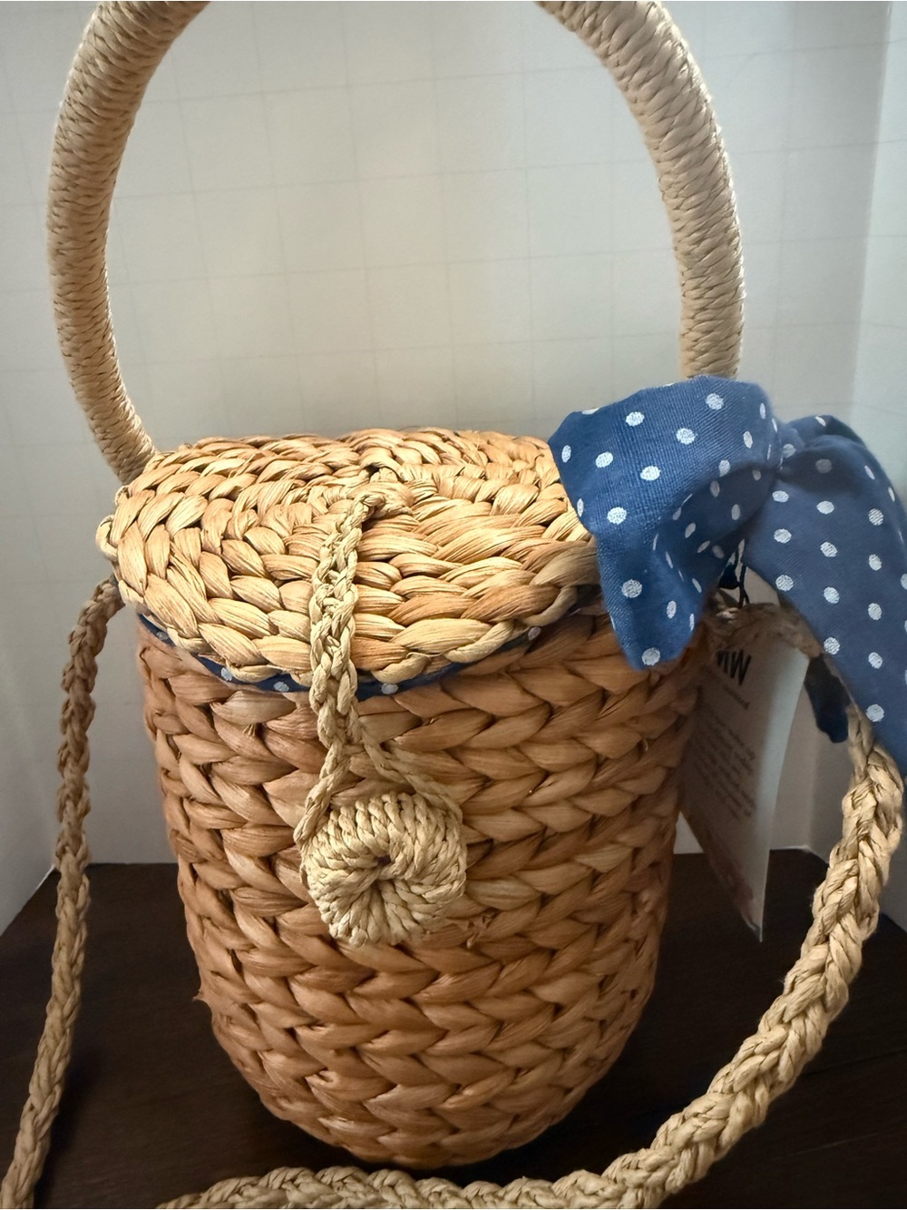 NWT Most Wanted Paper Straw Bucket Bag Polka Dot Bow Crossbody
Rattan - Picture 2 of 7